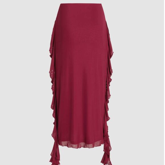 NWT CIDER Midi Skirt XS Cascading Ruffle Mesh Maxi Elastic Waist Pull On Red - Picture 4 of 10